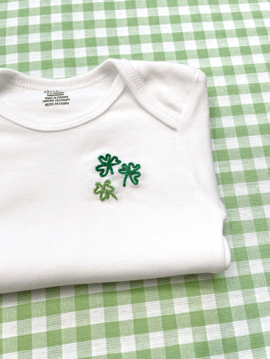 Shamrock Trio Hand Embroidered Baby Bodysuit