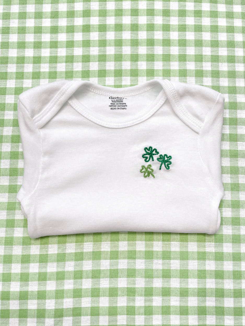 Shamrock Trio Hand Embroidered Baby Bodysuit