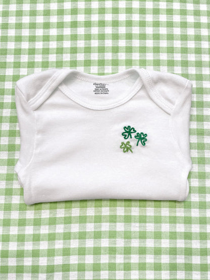 Shamrock Trio Hand Embroidered Baby Bodysuit