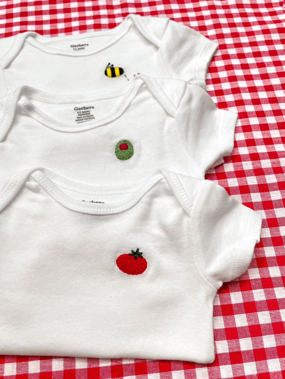 Olive Hand Embroidered Baby Bodysuit