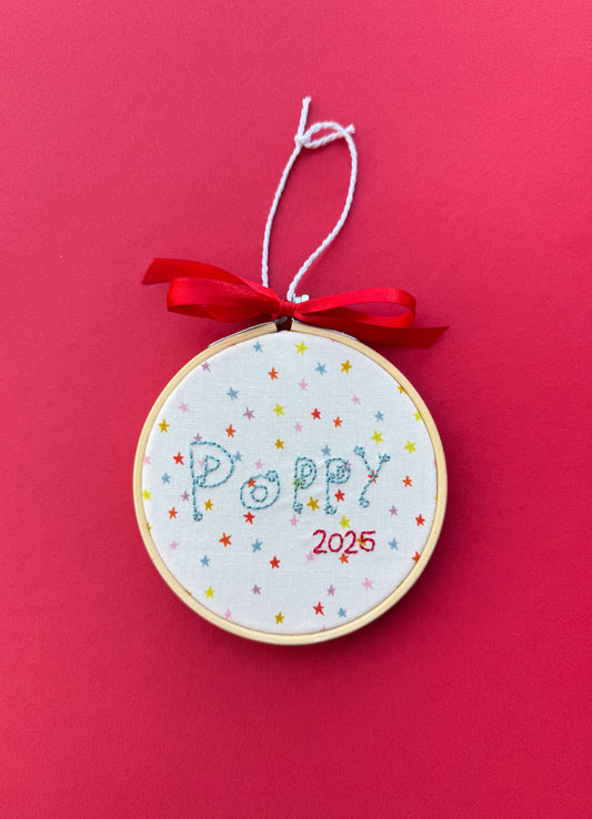 Kids Handwriting Custom Hand Embroidered Ornament | 3" Hoop