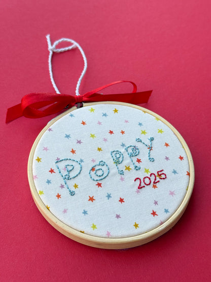 Kids Handwriting Custom Hand Embroidered Ornament | 3" Hoop
