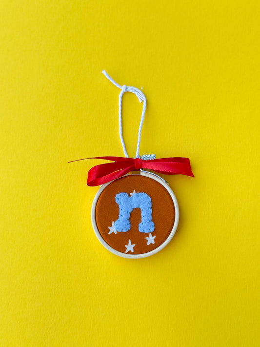 "N" Initial Hand Embroidered Felt Ornament | 2" Hoop