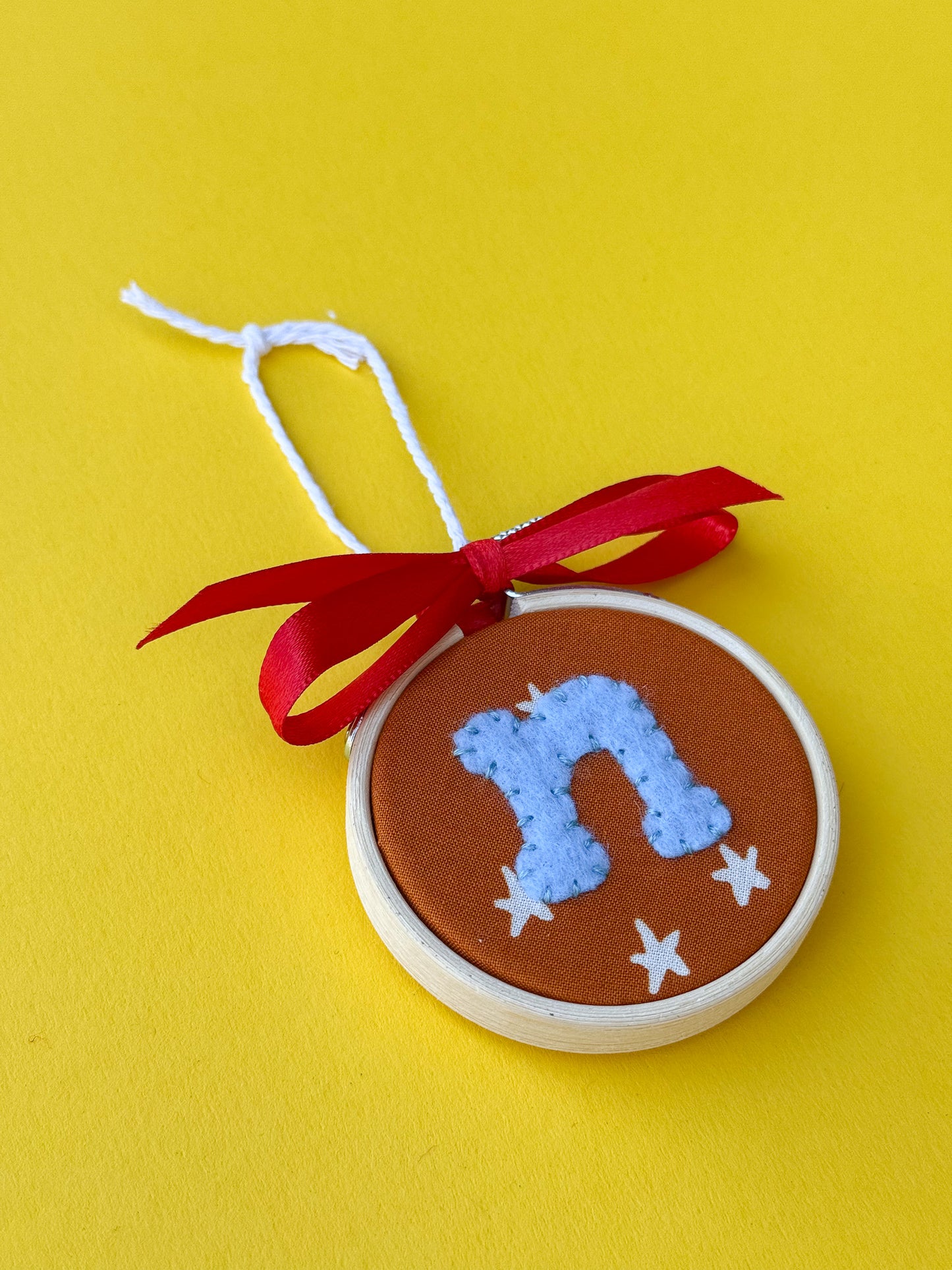 "N" Initial Hand Embroidered Felt Ornament | 2" Hoop