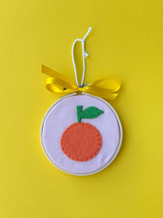 Orange Hand Embroidered Felt Ornament | 4" Hoop