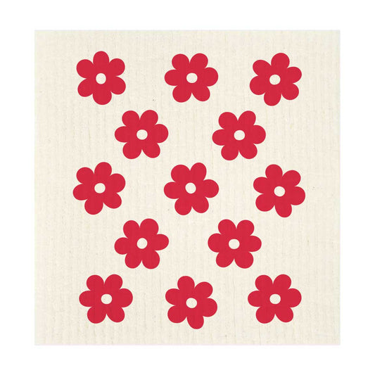 Red Flowers Swedish Dishcloth