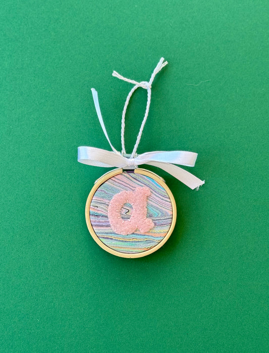 "A" Initial Hand Embroidered Felt Ornament | 2" Hoop
