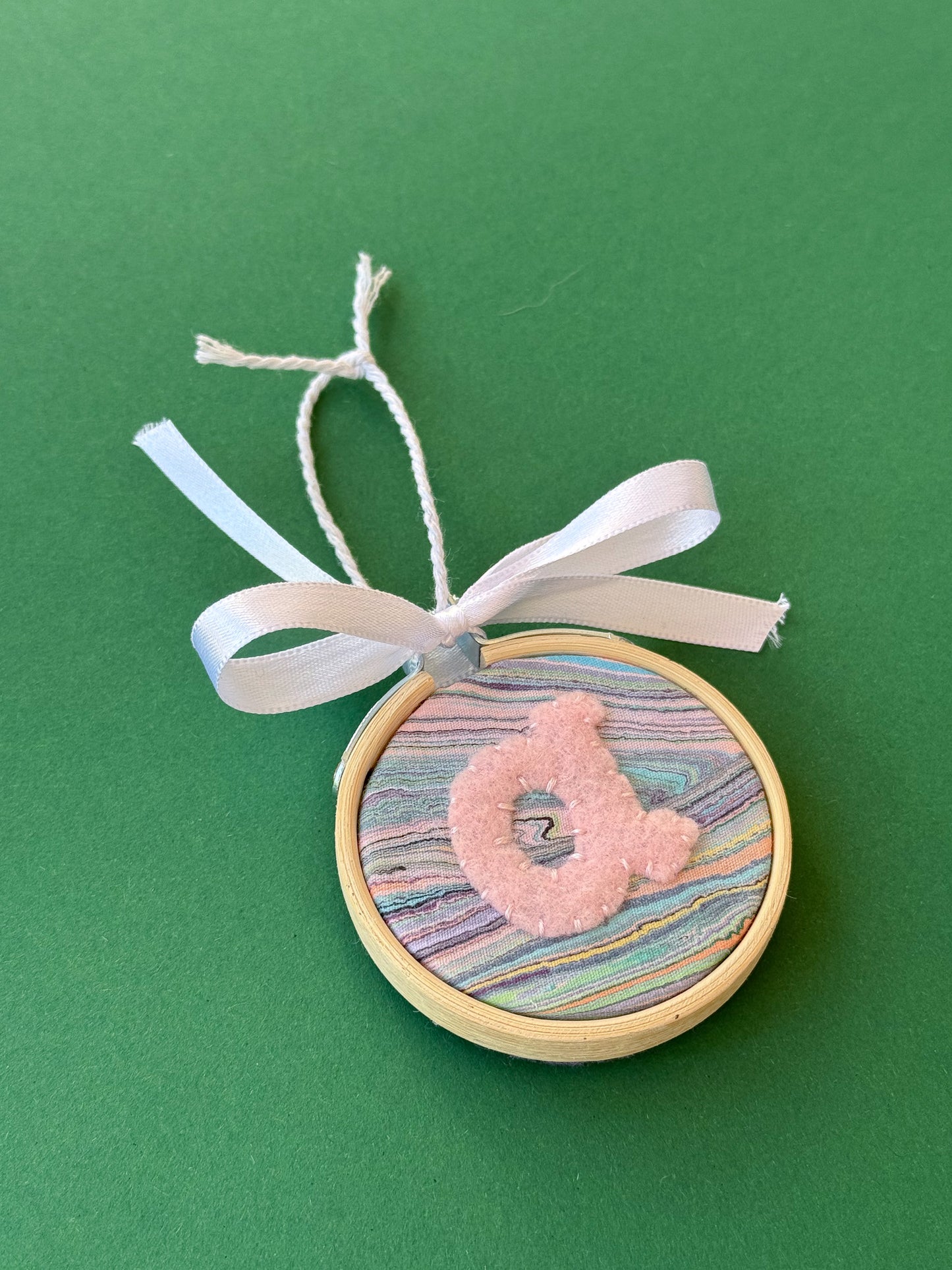 "A" Initial Hand Embroidered Felt Ornament | 2" Hoop