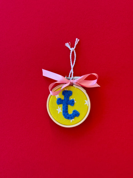 "T" Initial Hand Embroidered Felt Ornament | 2" Hoop