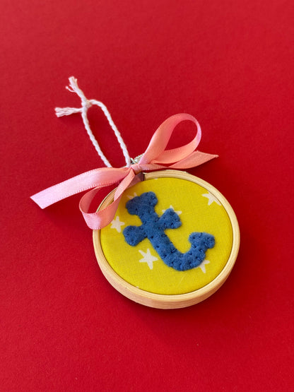 "T" Initial Hand Embroidered Felt Ornament | 2" Hoop