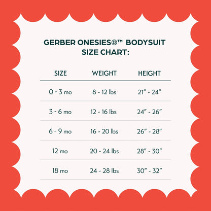 Gerber onesies bodysuit size chart