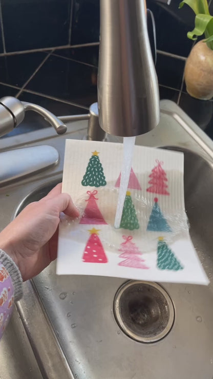 Colorful Christmas Trees Swedish Dishcloth