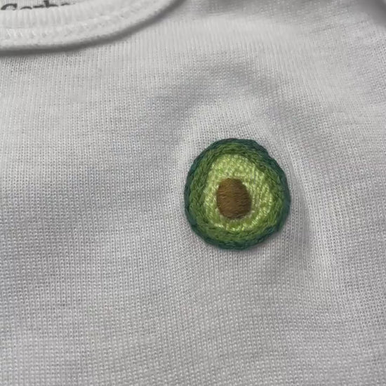 Hand Embroidered Avocado Gerber Onesie®™ | Baby Outfit | Avocado Baby | Baby Shower | Guacamole | Handmade | Green Baby Bodysuit | Food Baby