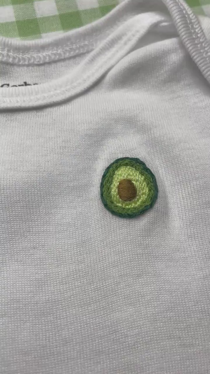 Hand Embroidered Avocado Gerber Onesie®™ | Baby Outfit | Avocado Baby | Baby Shower | Guacamole | Handmade | Green Baby Bodysuit | Food Baby